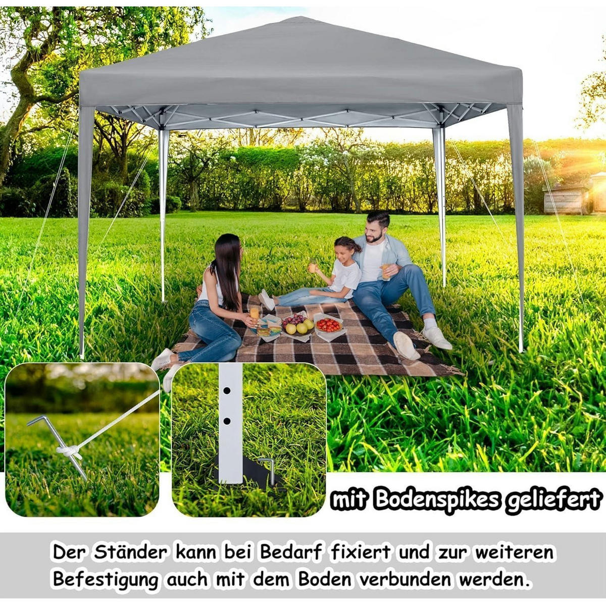 FALTPAVILLON 2,5 x 2,5 m mit Seitenteilen Grau - Grau, Textil (250/260/250cm)