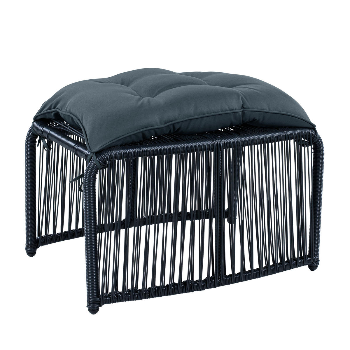 GARTENMÖBEL-SET 51/51/50,5 cm schwarz/grau aus Eisen, Glas und Polyester mit Kissen - Schwarz, Metall - OKWISH
