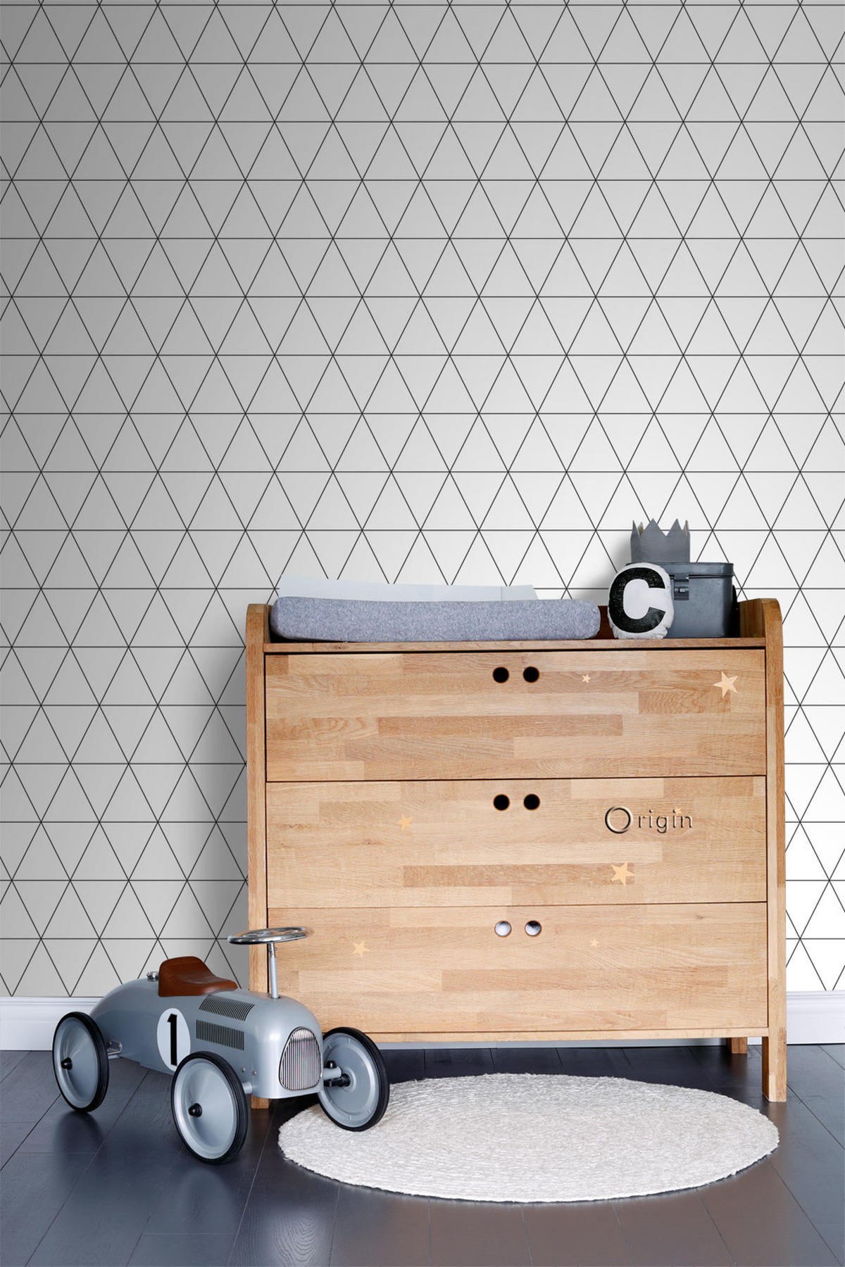 TAPETE grafische Dreiecke 53 cm x 10.05 m - Schwarz, Papier (53/1000cm) - Origin Wallcoverings