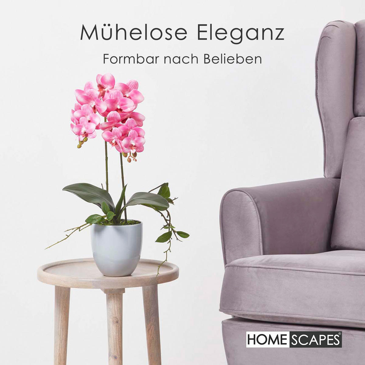 KUNSTBLUME Orchidee rosa im Deko-Topf, 54 cm - Rosa, Kunststoff (54cm) - Homescapes