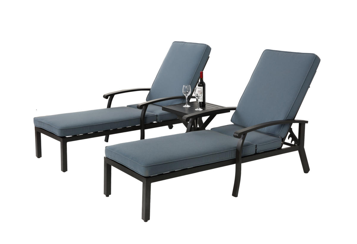 GARTENLIEGE aus Aluminium 204x58x100/30 cm Blau mit 5-fach verstellbarer Rückenlehne und Baumwollkissen - Blau, Metall (58/100/204cm) - Modfu