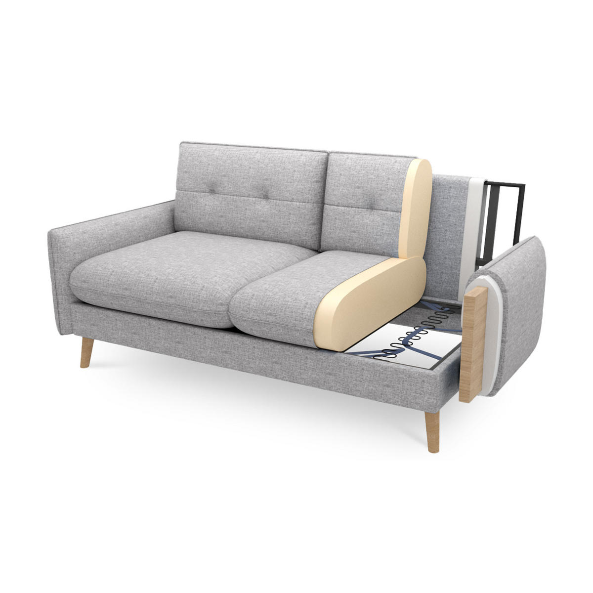 3-SITZER-SOFA Chloé Skandinavisches aus hellgrauem Stoff - Hellgrau/Akaziefarben, Holz/Holzwerkstoff (210/92/82cm) - Sicaan