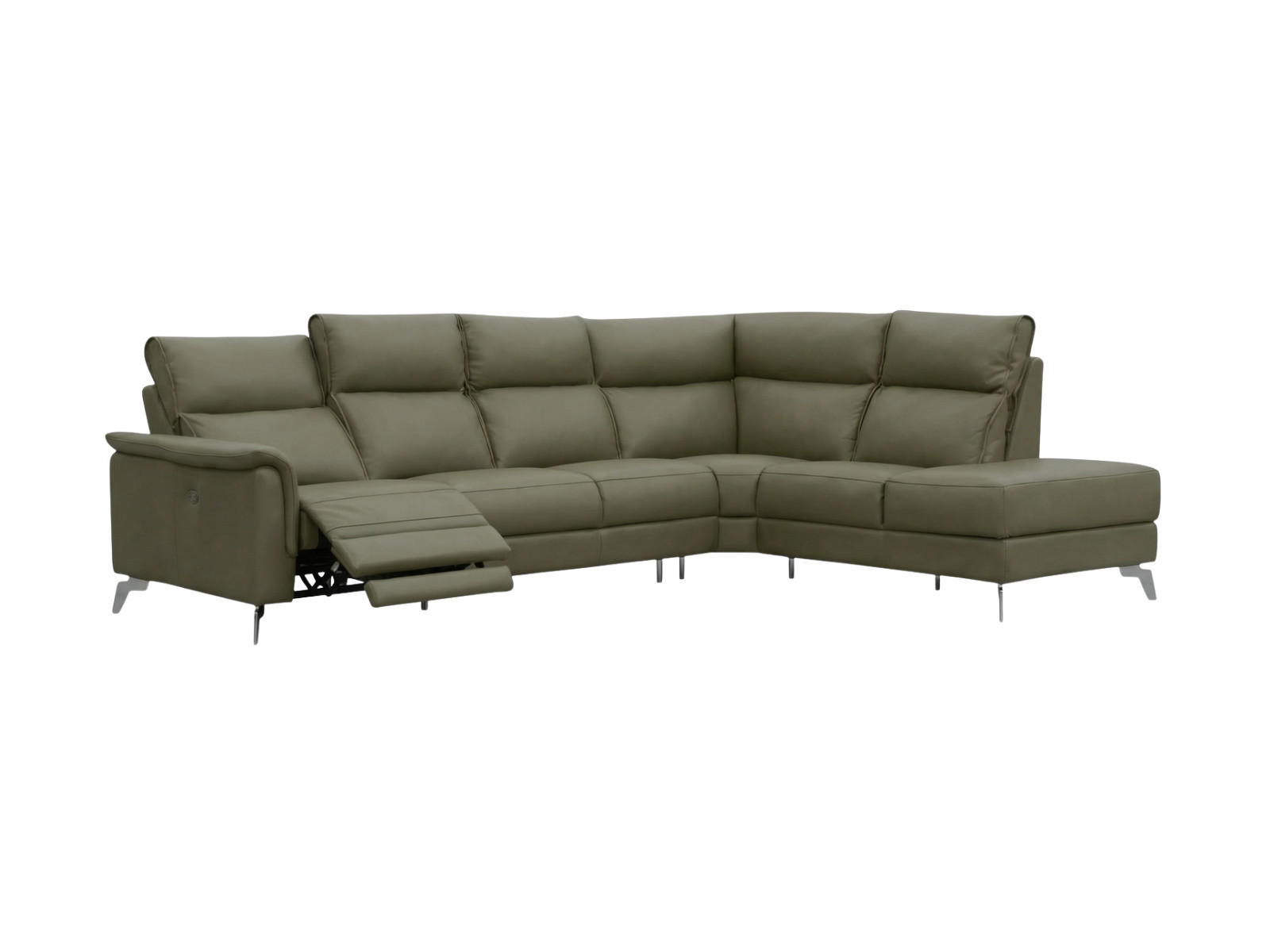 ECKSOFA Borea Echtleder mit 1 x Relaxfunktion Olivgrün - Olivgrün, Leder/Metall (310/220cm)