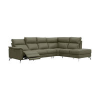 ECKSOFA Borea Echtleder mit 1 x Relaxfunktion Olivgrün - Olivgrün, Leder/Metall (310/220cm)