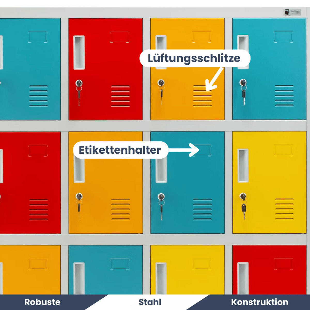 SCHLIESSFACHSCHRANK Spind Kindergarten ANNA 12 Fächer 120x109x45cm Mehrfarbig - Multicolor, Metall (109/120/45cm) - DELUKE