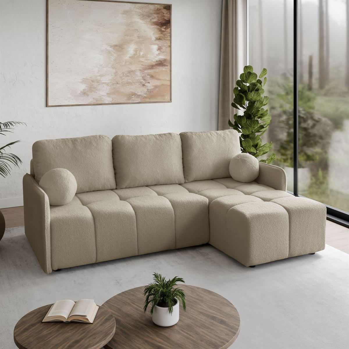 AUSZIEHBARES Ecksofa GAMMA mit Schlaffunktion Quelle 16 - Beige, Textil (217/145cm) - Lookway