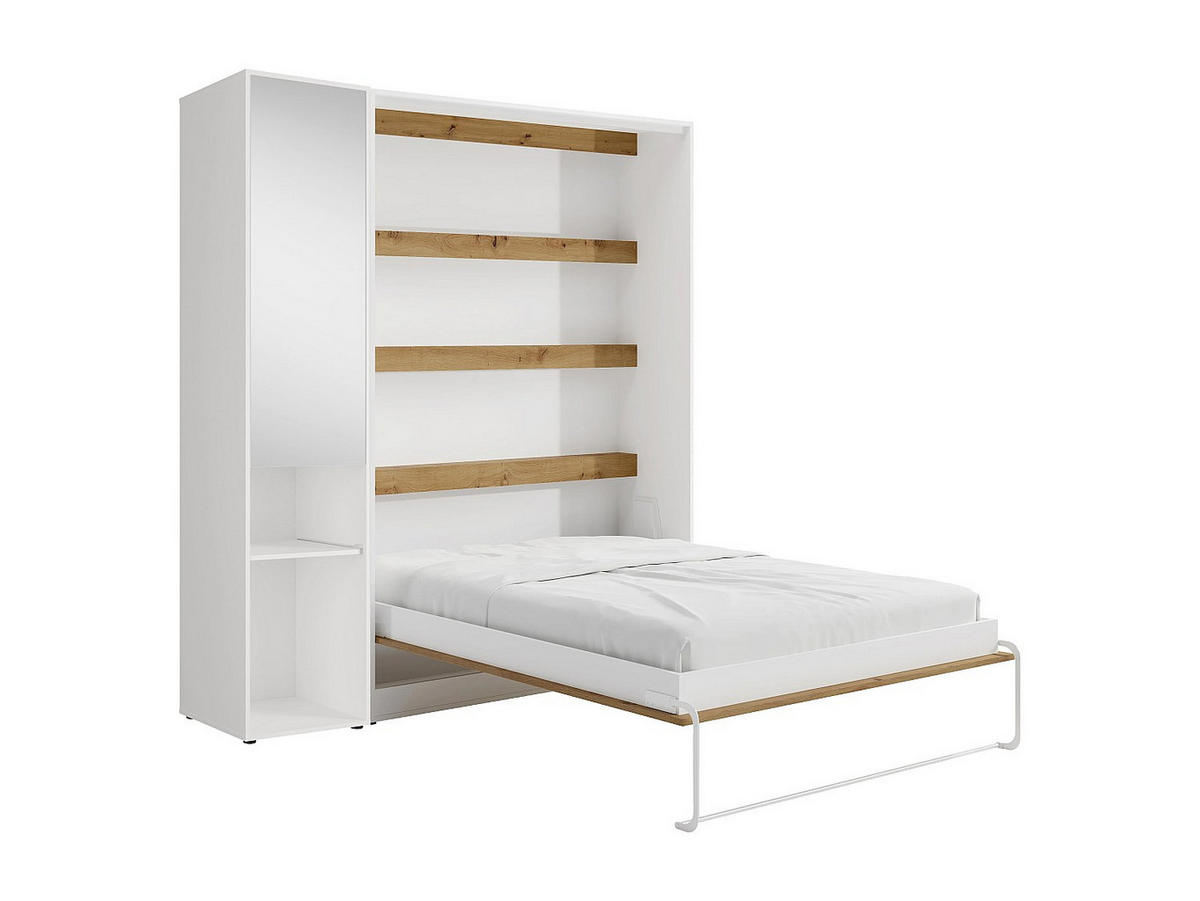 SCHRANKBETT - 2 Personen - holz - naturfarben hell, weiß Rapili - Naturfarben/Weiß, Holz (160/200cm) - Vente-Unique
