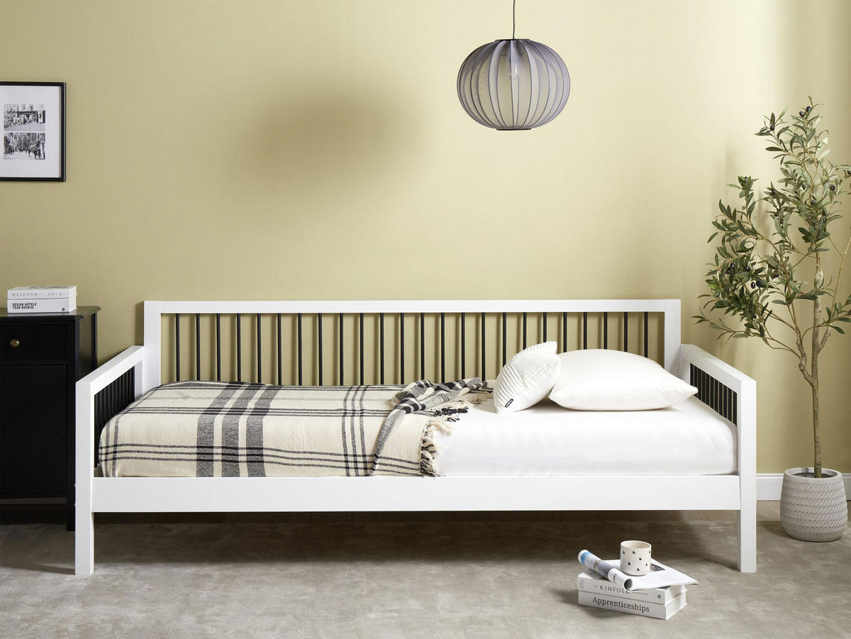 TAGESBETT 90x200 cm Weiß Tricot - Weiß, Holz - Beliani