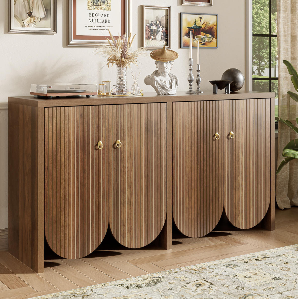 SIDEBOARD 147/40/80 cm in Walnussoptik mit 4 Türen und verstellbaren Einlegeböden - Walnussfarben, Holzwerkstoff (147/80/40cm) - Flora Grace