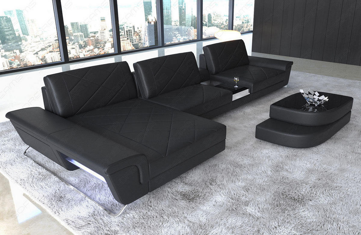 LEDERSOFA Bari L - Schwarz, Leder (197/369cm) - Sofa Dreams