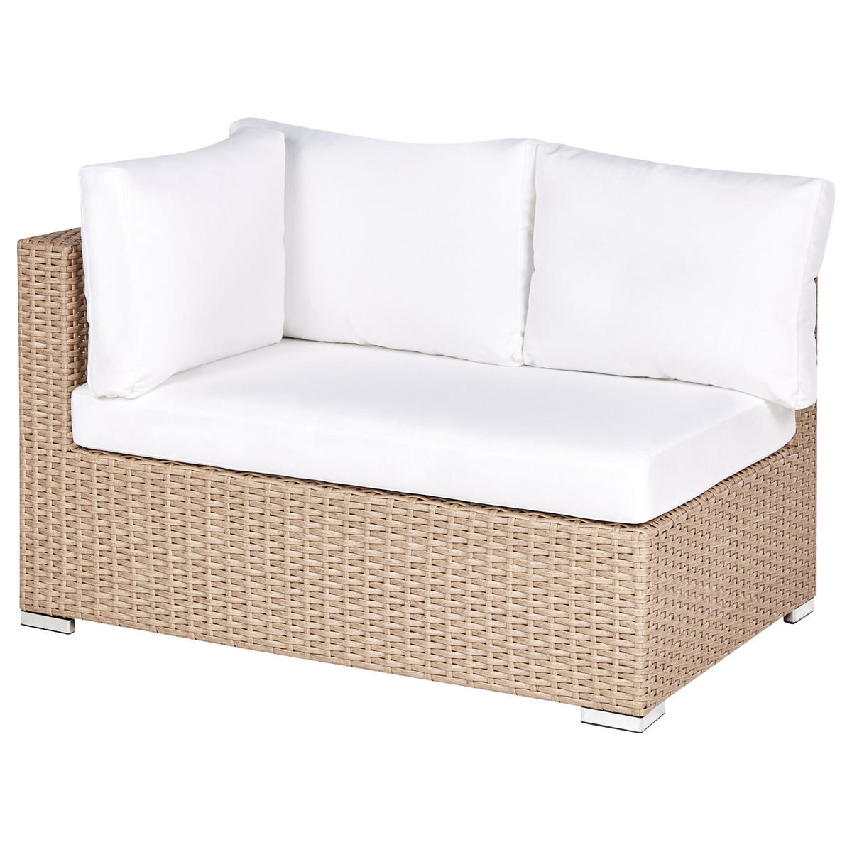 LOUNGE-SET 8-Sitzer sandbeige linksseitig modular Auflagen cremeweiß XXL - Sandfarben, Kunststoff - Beliani