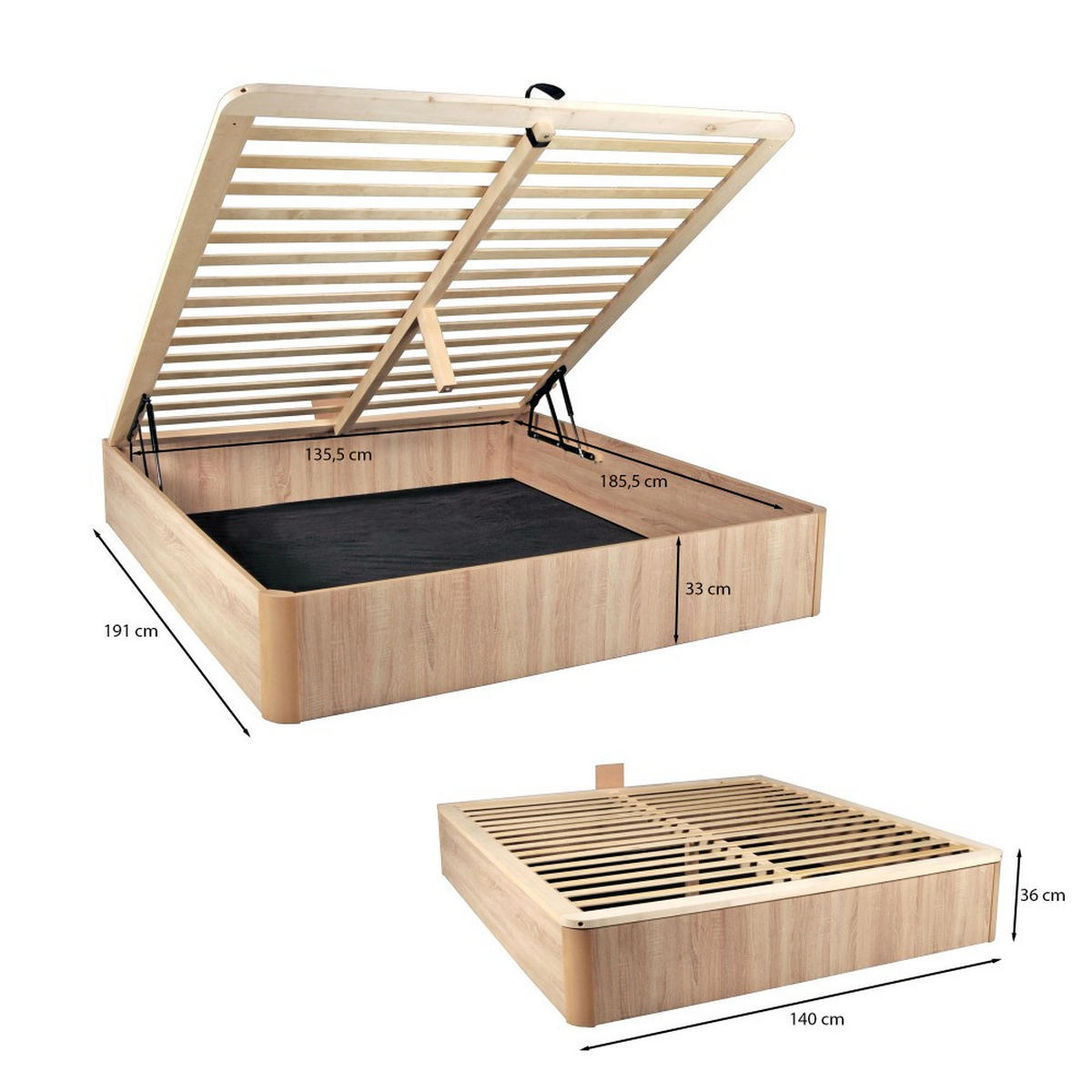 KASTENBETT VERSO mit Lattenrost / 140x190 cm - Eiche Hell Dekor - Sonoma Eiche, Holzwerkstoff (140/190cm) - Weber Industries