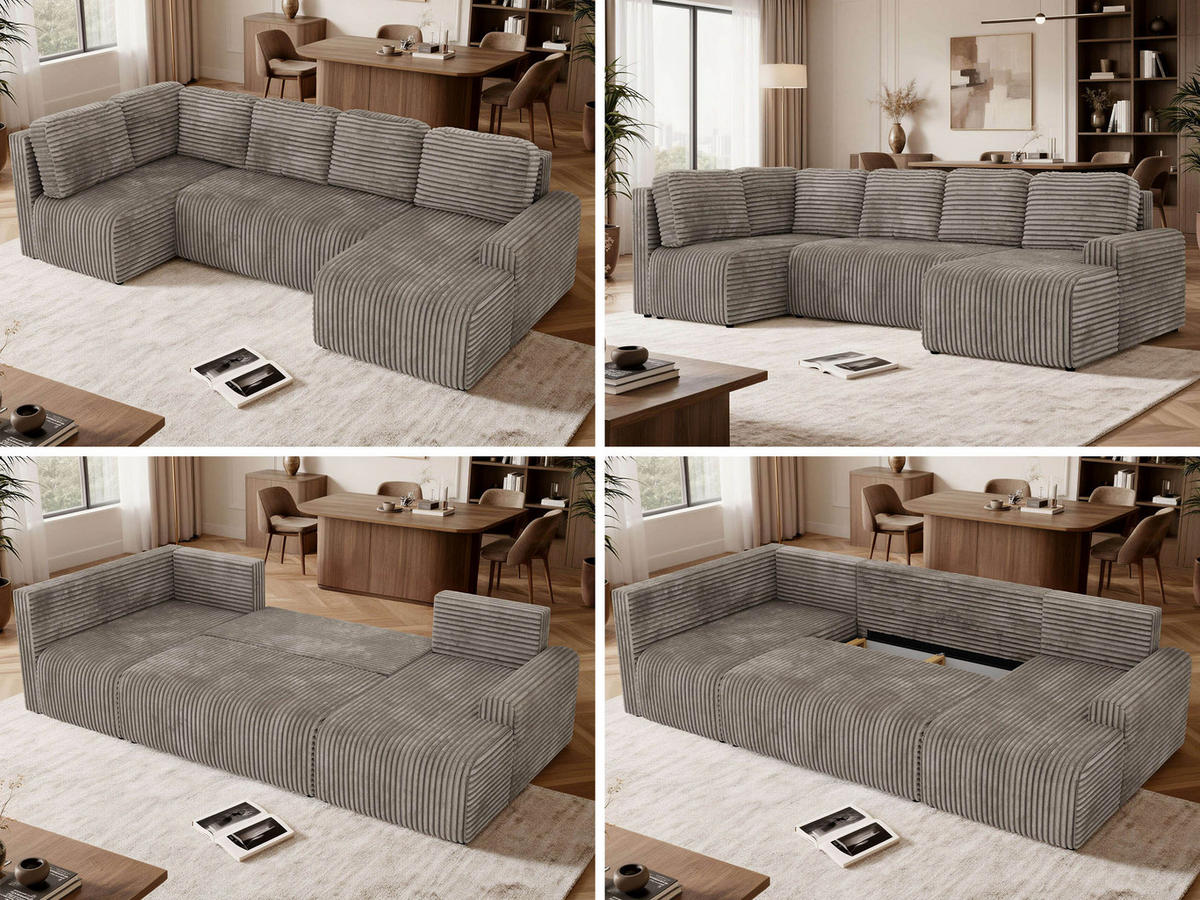 SEDACÍ SOUPRAVA NESSARO COR U Světle hnědá Manšestr - Vlevo - černá/světle hnědá, textil/plast (307/92/151cm) - MKS