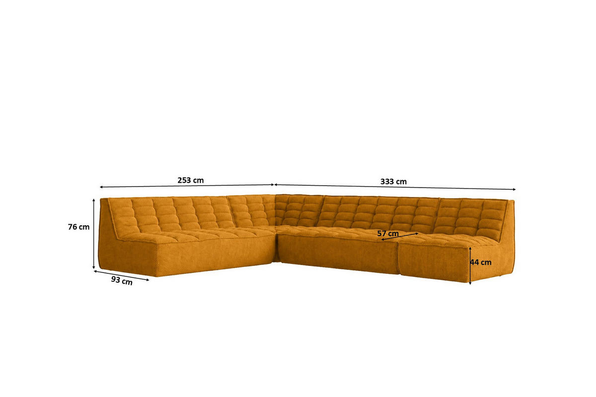 ROHOVÁ SEDAČKA modulární ve tvaru L, plyšová tkanina Pop, Hořčicová, Pravá strana, LAZY L - žlutá, dřevo (333/253cm) - Kaiser Möbel