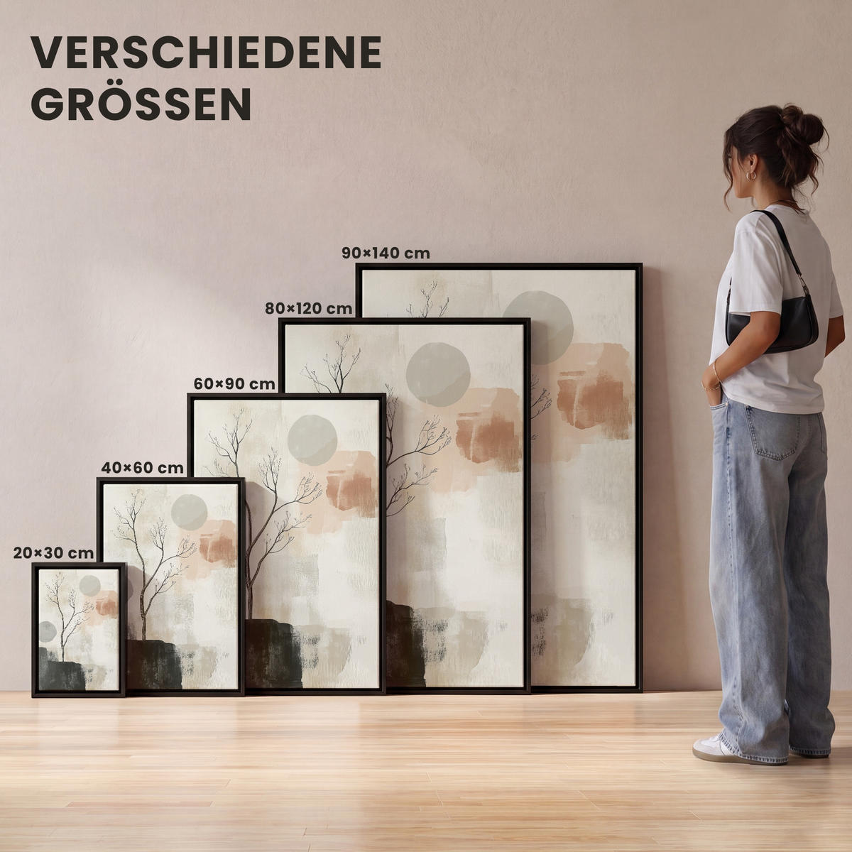 LEINWAND Bilder mit Rahmen - Wabi sabi - Beige - Pflanze - 60x90 - Sandfarben, Textil (60/90cm) - MuchoWow