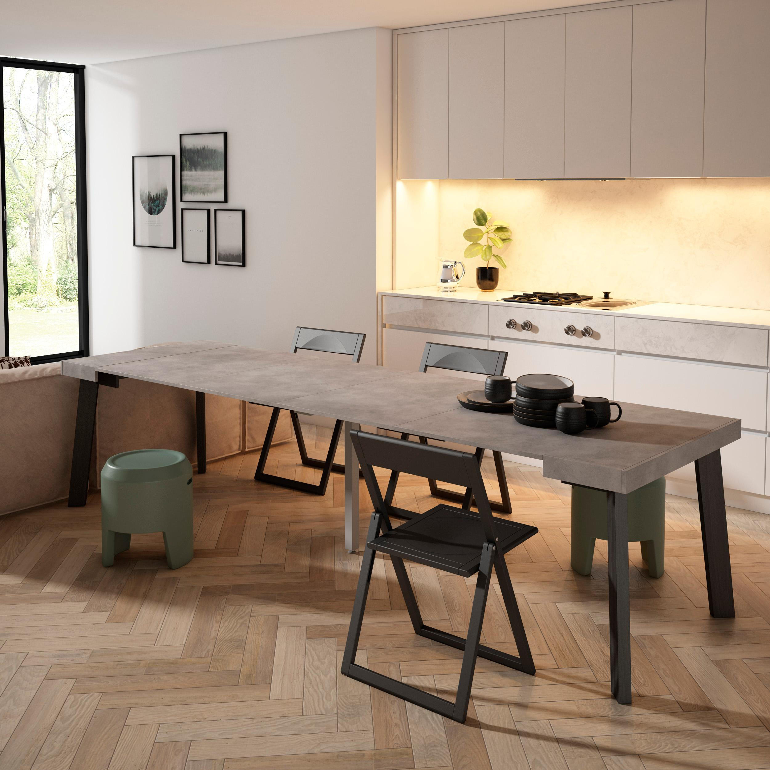 KONSOLENTISCH ausziehbar 58 bis 302cm, für 14 Gäste, zementgrau, 90/58/73cm - Grau, Holzwerkstoff (90/302/73cm) - Skraut Home