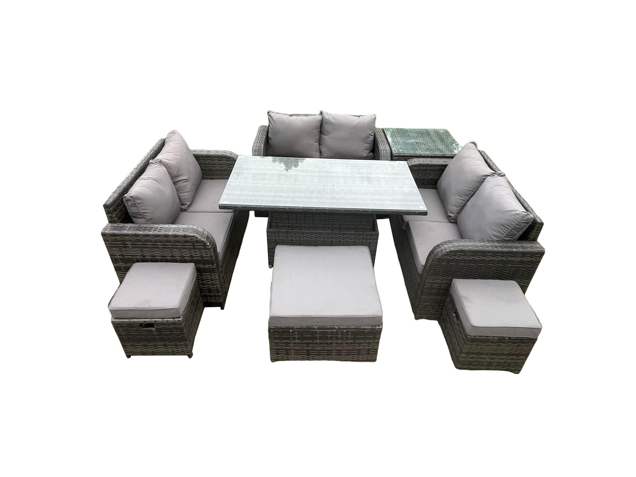 GARTENSOFA SET Polyrattan Dunkelgrau 9-Sitzer - Dunkelgrau, Metall - Fimous