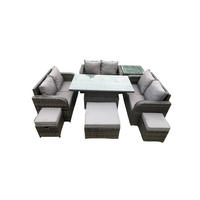 GARTENSOFA SET Polyrattan Dunkelgrau 9-Sitzer - Dunkelgrau, Metall - Fimous