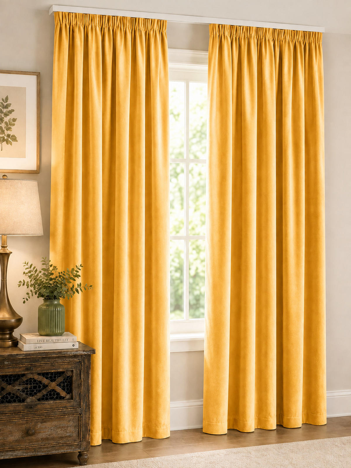 VORHANG Kräuselband Samt 140/145 cm gelb - Gelb, Textil (140/145cm) - TiborTex