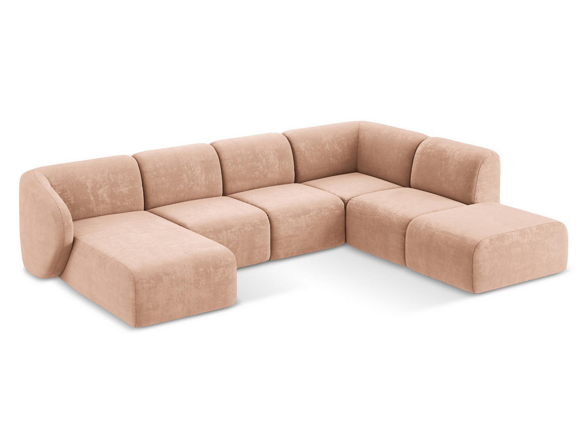 POUF Samt Stoff Beige - Creme/Schwarz, Holzwerkstoff/Kunststoff (72/42/94cm) - Makamii