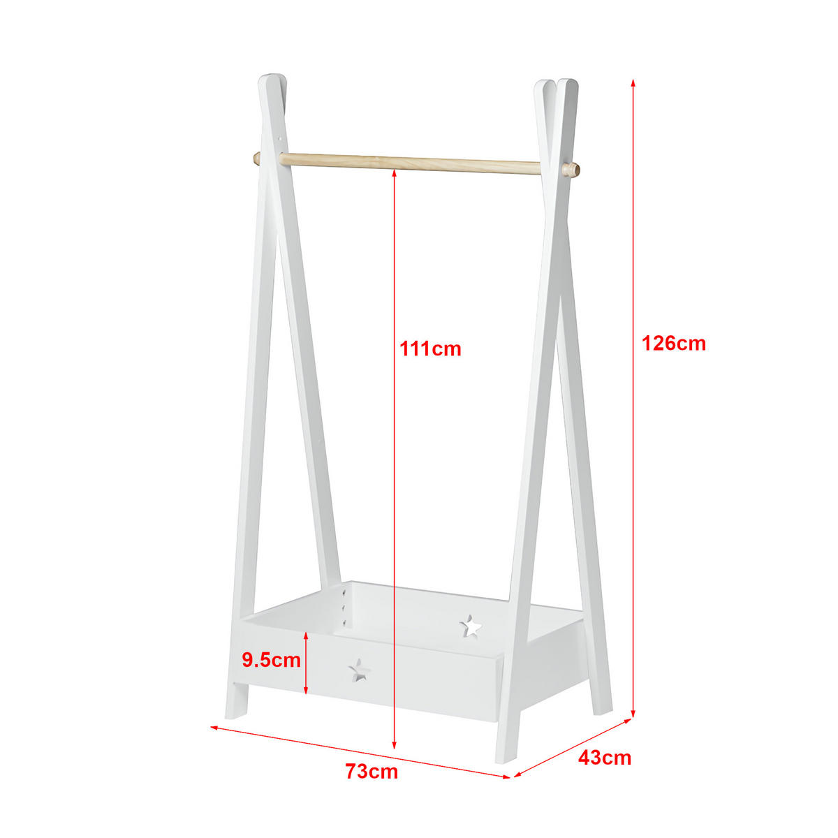 KINDERGARDEROBE Laxe - Weiß, Holzwerkstoff (73/126/43cm) - [en.casa]