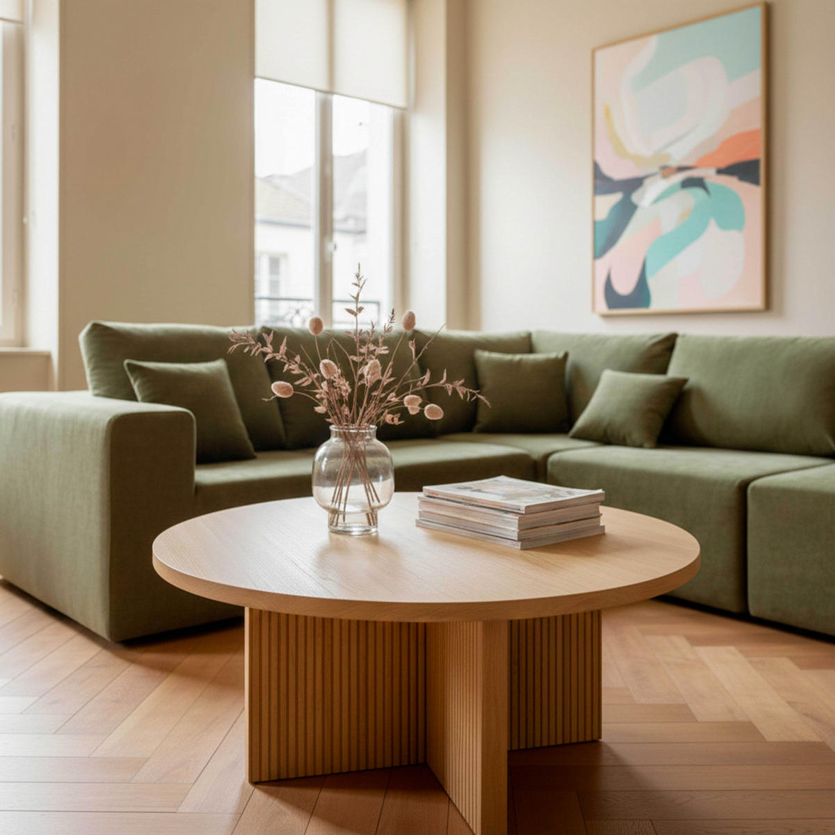 COUCHTISCH, helles Holzeffekt - Beige, Holz (80/80/45cm) - Oviala