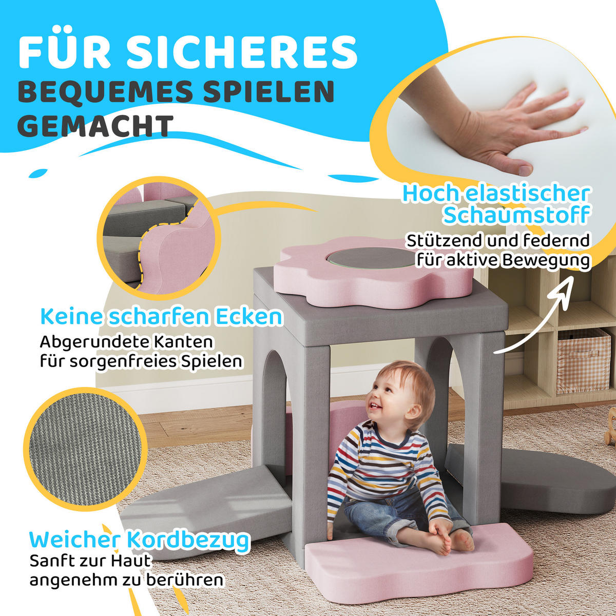 SCHAUMSTOFF Bausteine Kinder 12 Stück Klettern Softbausteine mit Bällebad Grau - Grau, Textil (75/75cm) - AIYAPLAY