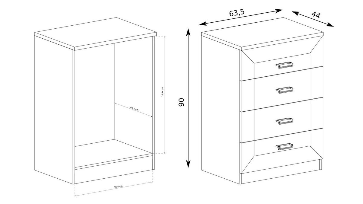 KOMMODE UDINE 63/90/44cm mit 4 Schubladen Türen Bronzefarben - Bronzefarben, Holzwerkstoff (63/90/44cm) - MASSENO