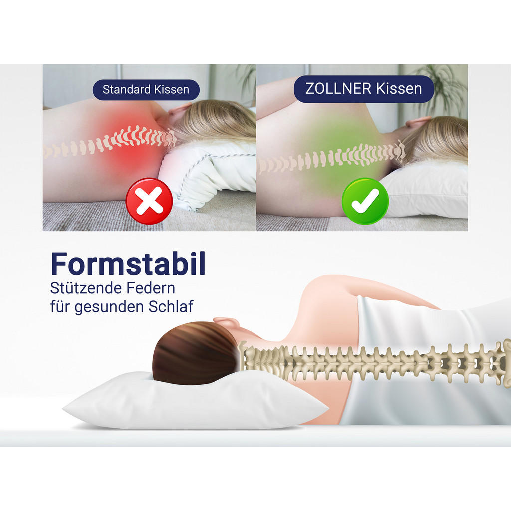 Thumbnail - Zollner Kissen,, Weiß, Textil, 60x80 cm, Oeko-Tex® Standard 100, Schlaftextilien, Kopfkissen & Nackenkissen, Kopfkissen