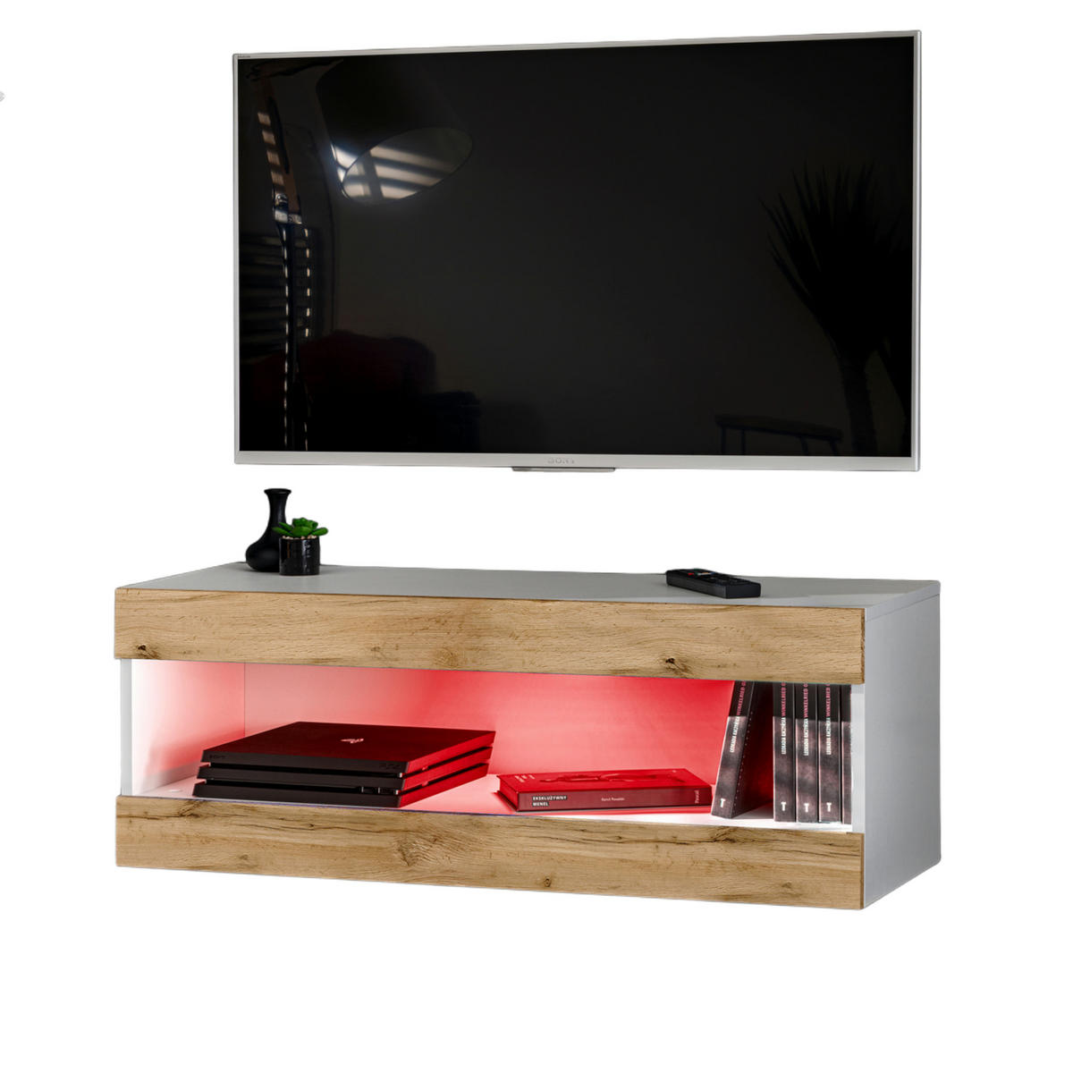 HÄNGEBOARD TV TIVOLI RTV2+RGB Offener Raum Weiß + Wotan - Eiche Wotan/Weiß, Glas/Holzwerkstoff (100/36/35cm) - Komodee