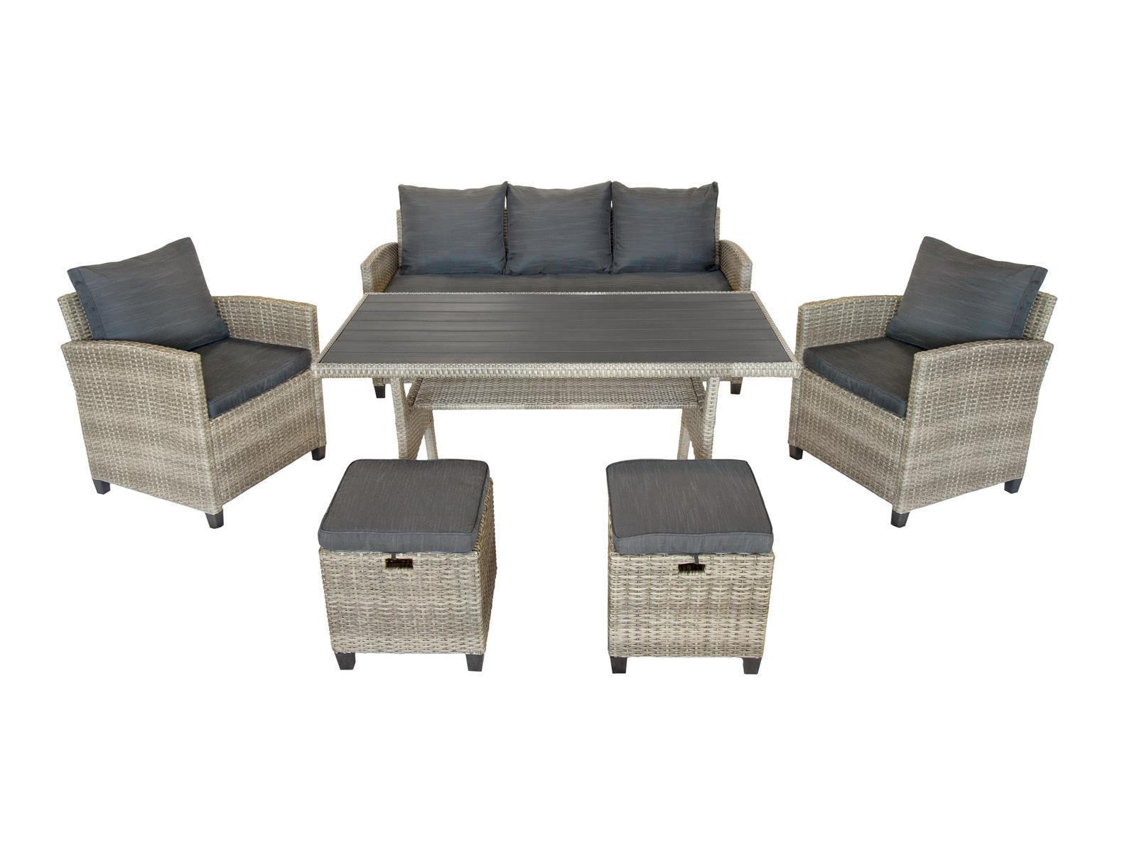 GARTEN-ESSGRUPPE Madeira II Grau Polyrattan für 7 Personen - Braun, Kunststoff - Green Spirit