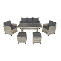 GARTEN-ESSGRUPPE Madeira II Grau Polyrattan für 7 Personen - Braun, Kunststoff - Green Spirit