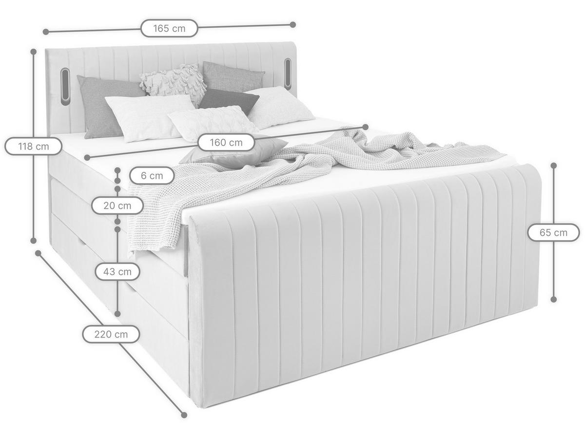 BOXSPRINGBETT FLY beige 160/200 cm H2/H3 Samt - Beige, Textil (160/200cm) - wonello