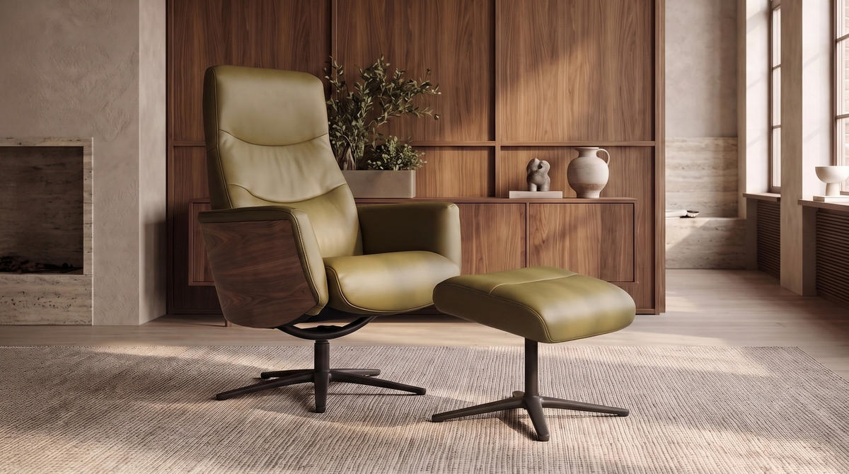 RELAXSESSEL VANITAS Grün Leder Relaxfunktion - Schwarz/Olivgrün, Leder/Metall (75/108/86cm) - KAWOLA