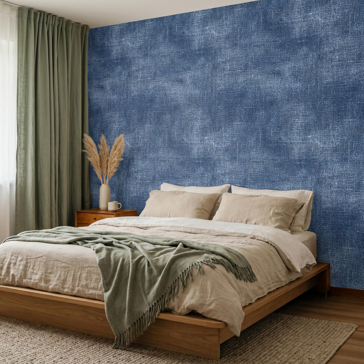 TAPETE - Leinen - Textur - Muster - Denim - Rustikal - 260x220 cm - Blau, Papier (260/220cm) - OnlyWow