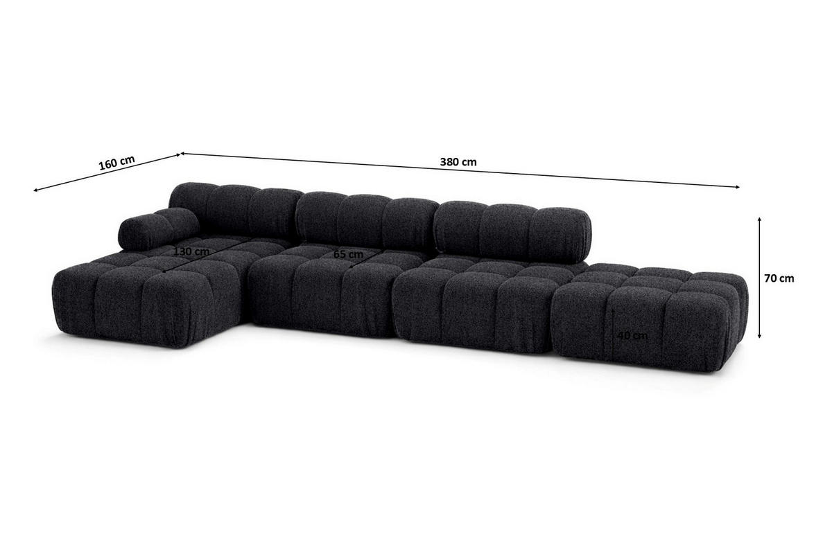 ECKSOFA L-Form XL, Stoff Bouclé Abriamo, Graphit, Links, Selia L XL - Graphitfarben, Holz (380/160cm) - Kaiser Möbel
