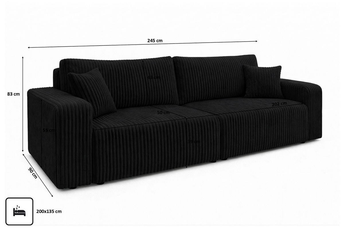 SOFA Mit Schlaffunktion Und Bettkasten, Cordstoff Tilia, Schwarz, BEST SCORNER - Schwarz, Holz (245/83/90cm) - Kaiser Möbel