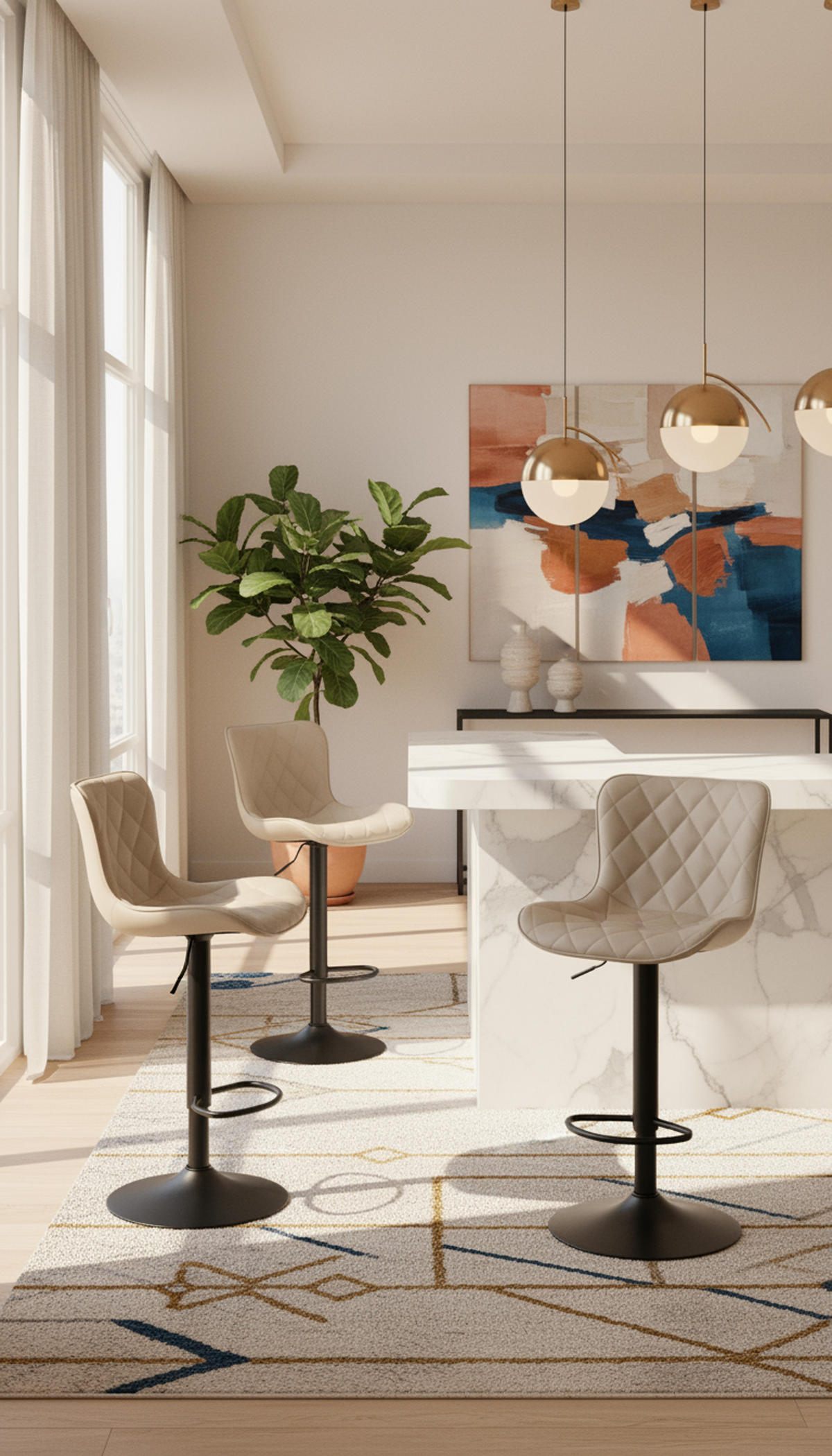 BARHOCKER Emil Kunstleder creme - Schwarz/Naturfarben, Kunststoff/Metall (48/107/54cm) - TPFLiving