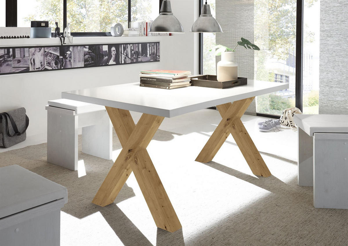 ESSZIMMERTISCH Eike 2 180 x 90 x 75 Esstisch Asteiche/Weiß Matt Lack - Weiß, Holz (180/90/75cm) - 58aufmkessel