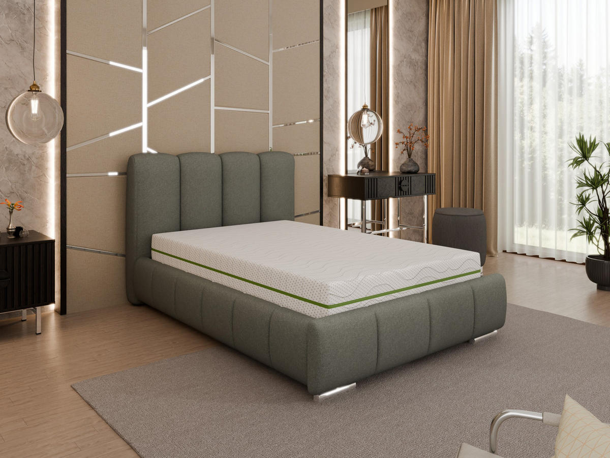 POLSTERBETT Zaira 120x200cm – Elegantes Polsterbett für modernen Wohnstil , ZONIERTE MULTI-TASCHEN-FEDERKERN (24cm), grau - Grau, Holz (90/200cm) - Homesy