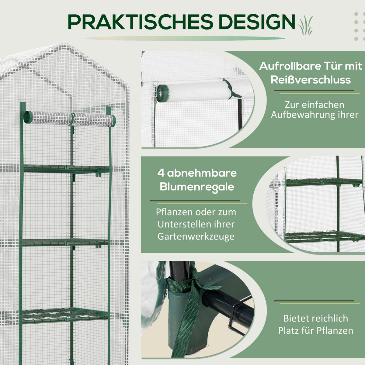GEWÄCHSHAUS aus PVC 70x50x160 cm in Weiß mit 4 Regalböden - Weiß, Kunststoff (50/160/70cm) - Modfu