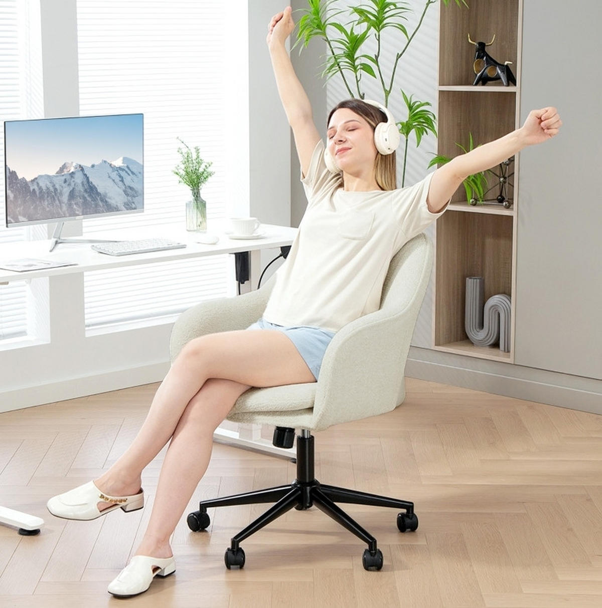 DREHSTUHL 60/63/84-94 cm Beige aus Polyester höhenverstellbar - Beige, Kunststoff (60/94/63cm) - OKWISH