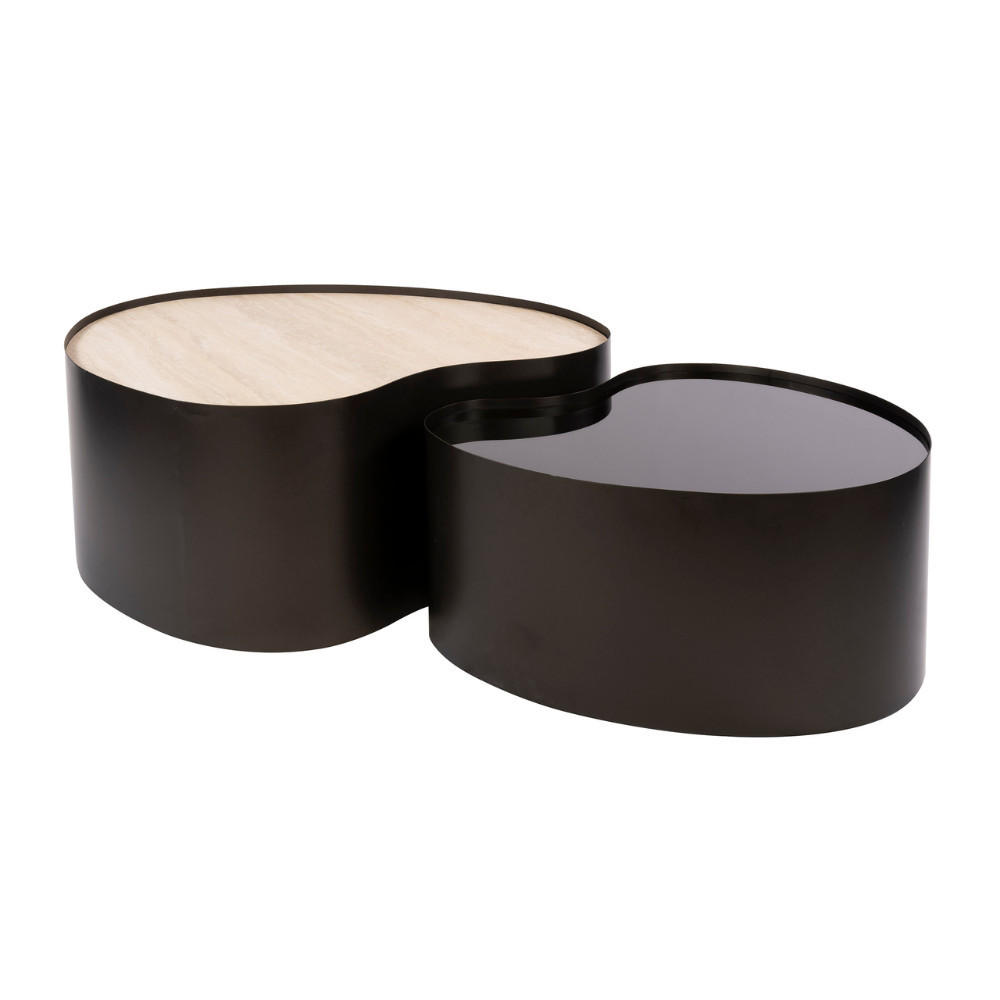 COUCHTISCH-SET AURELIA FUSIONE Organische Satztische aus Keramik, Glas & Bronze - Schwarz, Glas/Keramik (80/102/41cm) - alesvelt