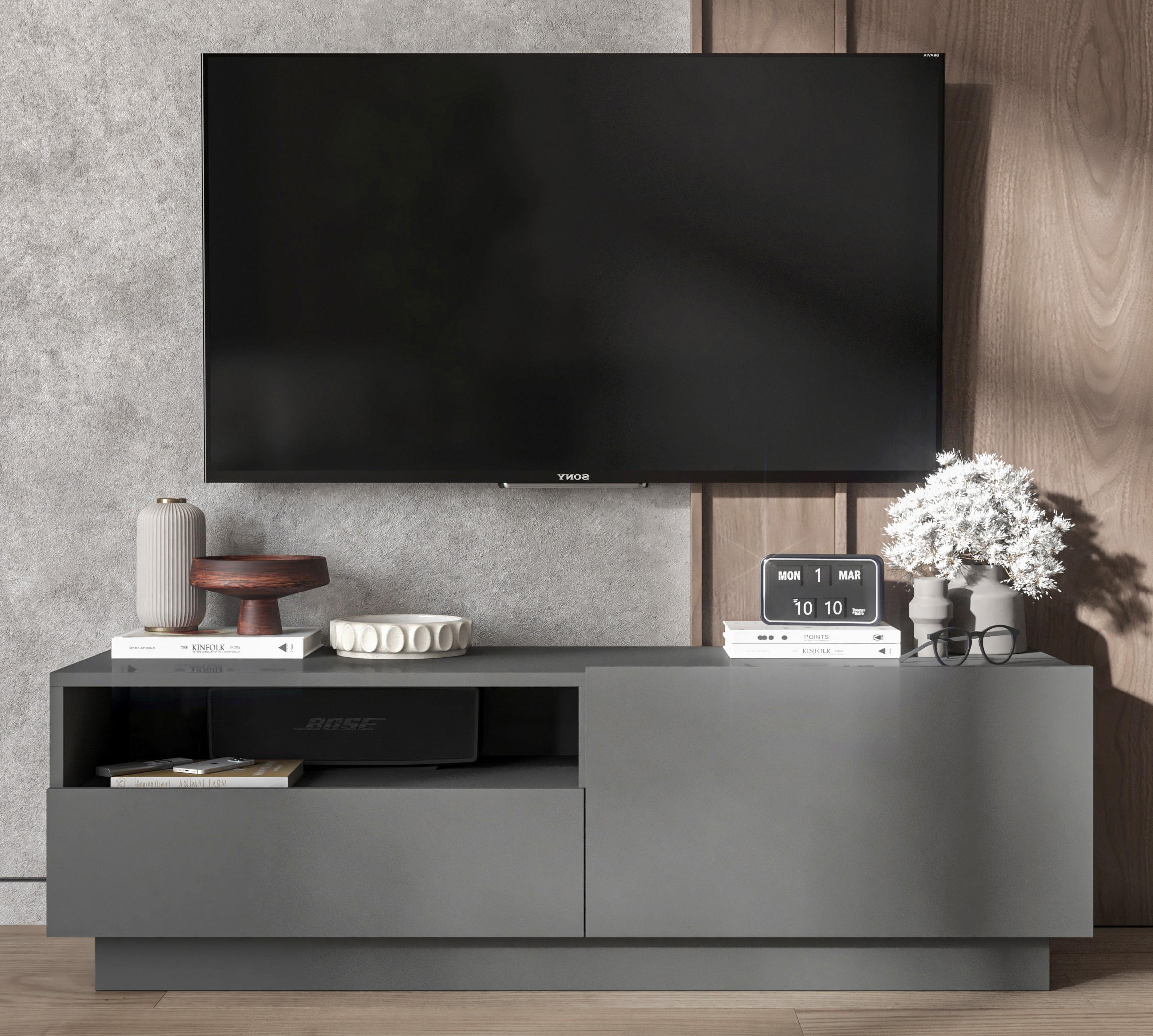 TV-SCHRANK Enjoy Graphit matt Loft Schublade 120 cm - Grau, Holzwerkstoff (120/37/35cm) - Meble Lindner
