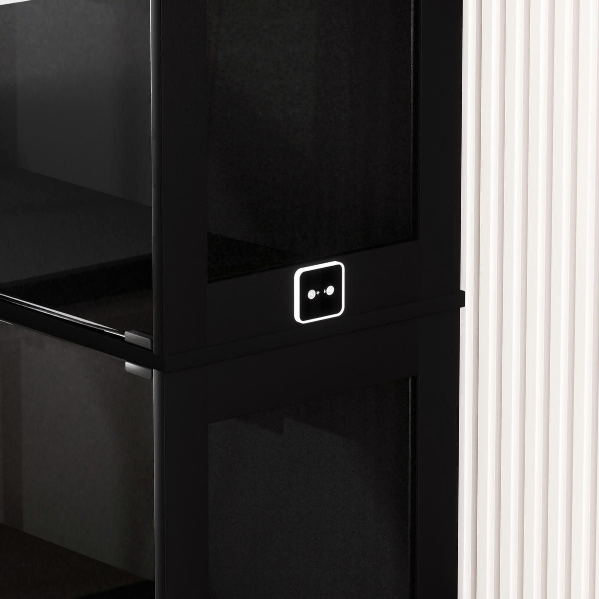 VITRINE in Schwarz 4-stöckige Glasvitrine LED staubdicht Stauraum WZ/SZ/Büro B80/T35/H180cm - Schwarz, Glas/Holzwerkstoff (80/165/35cm) - STILVORA