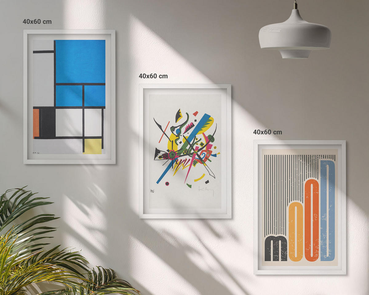 BILDER SET 3er Set - 40x60 cm Weißer Rahmen - Abstrakte moderne Geometrie - Weiß, Kunststoff (40/60cm) - TULUP