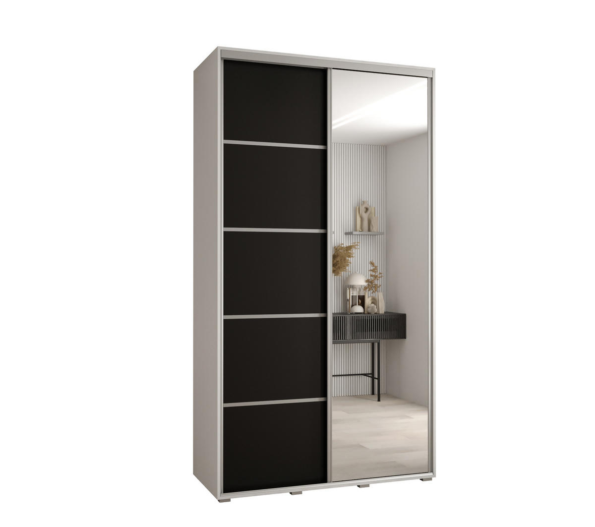 SCHWEBETÜRENSCHRANK 235,2/130/45 2-türig - Silberfarben/Schwarz, Holz/Metall (130/235/45cm) - Abiks Möbel