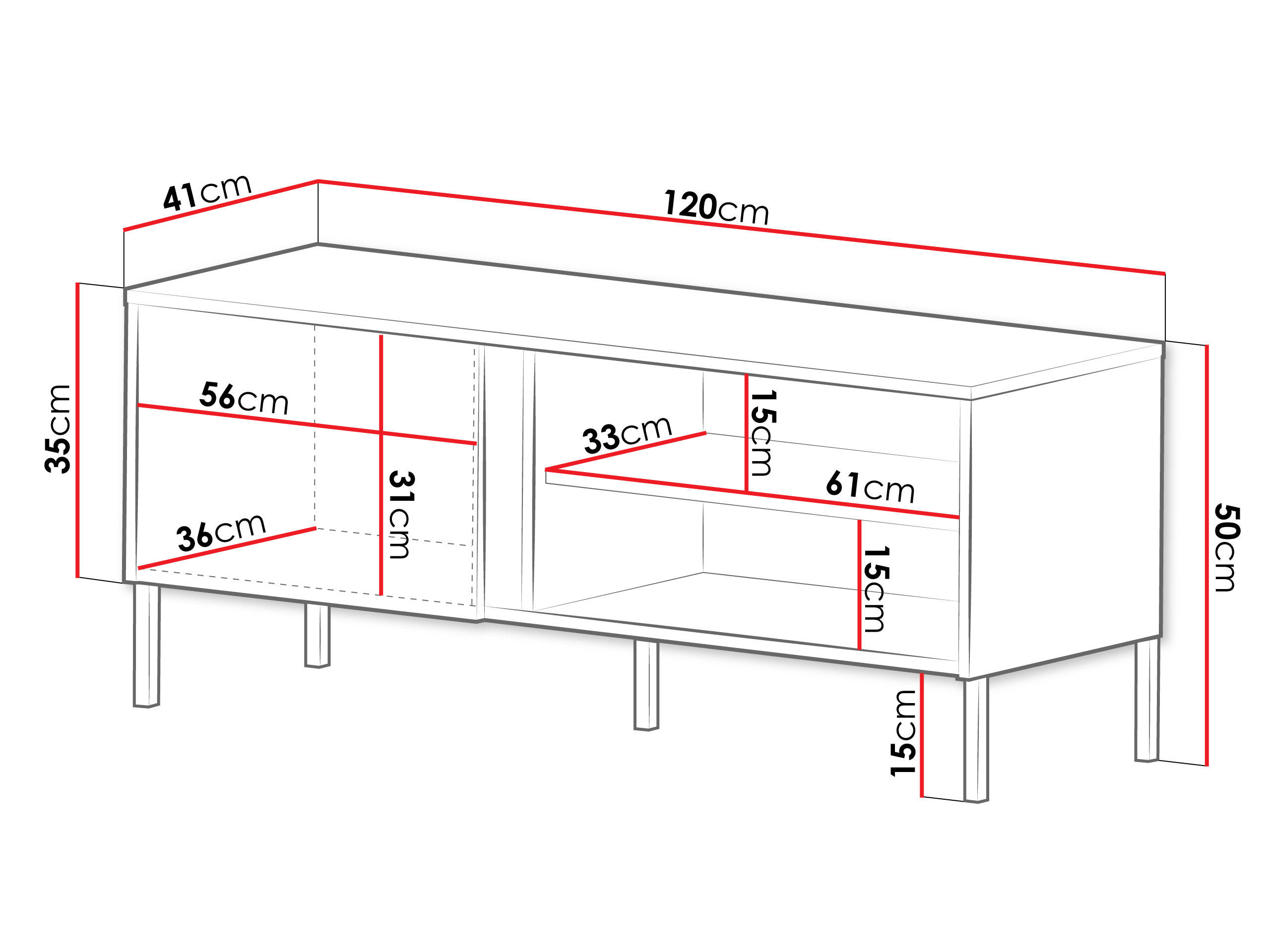 TV-LOWBOARD Mia 07 - Schwarz/Weiß, Holzwerkstoff/Metall (120/50/41cm) - MIRJAN24