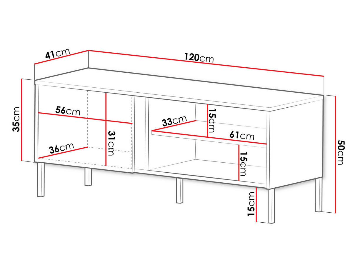 TV-LOWBOARD Mia 07 - Schwarz/Braun, Holzwerkstoff/Metall (120/50/41cm) - MIRJAN24