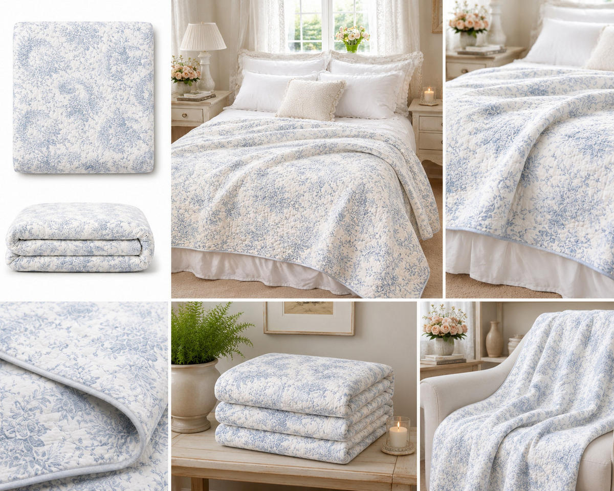 WOHNDECKE Baumwolle 140x180 cm Quilt-Optik – Gesteppt, Weich & Modern - Blau, Naturmaterialien (140/180cm) - AU Maison